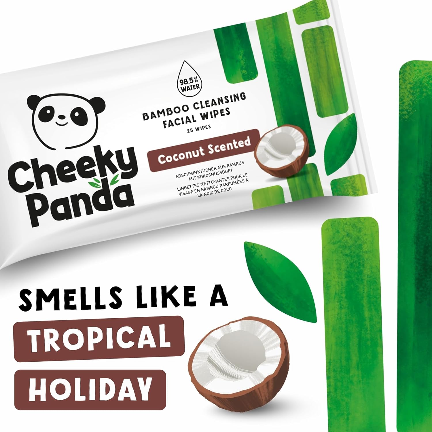 Detalle de The Cheeky Panda Bamboo Face Cleanser Makeup Remover Wipes – Coconut Scented (6 x 25 wipes)