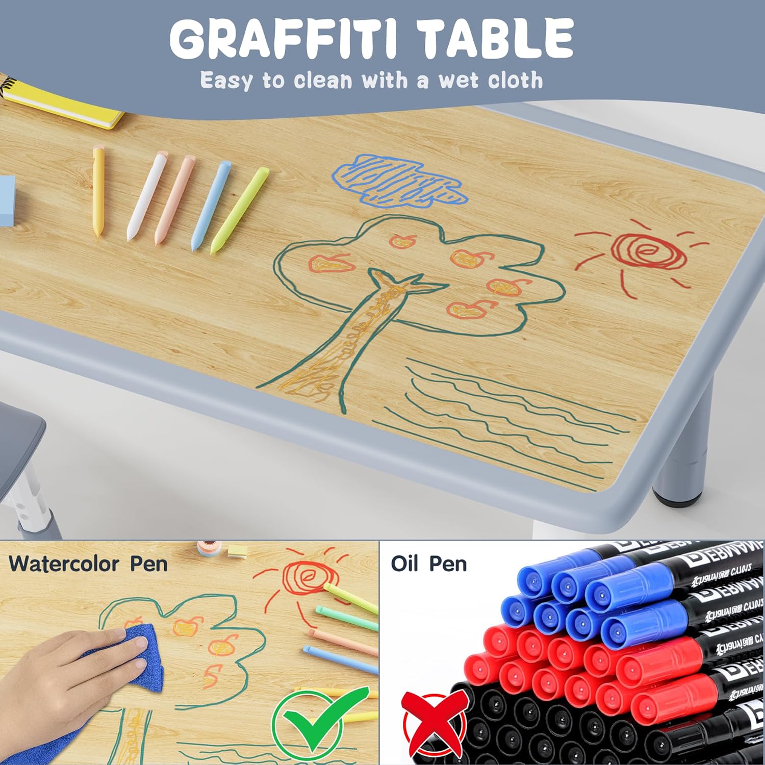 Detalle 2 de Brelley Height-Adjustable Kids' Table and Chair Set