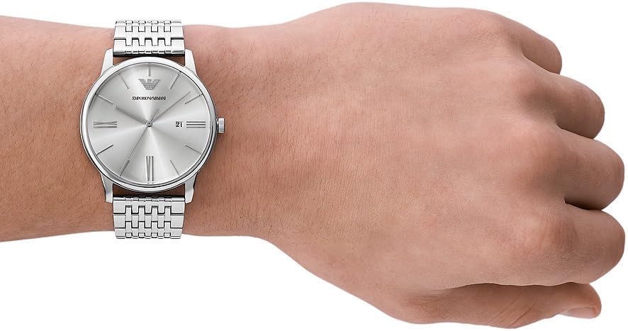 Detalle de Emporio Armani Herrenuhr mit Quarzwerk, 42 mm Gehäuse aus Edelstahl, runde Datumsanzeige