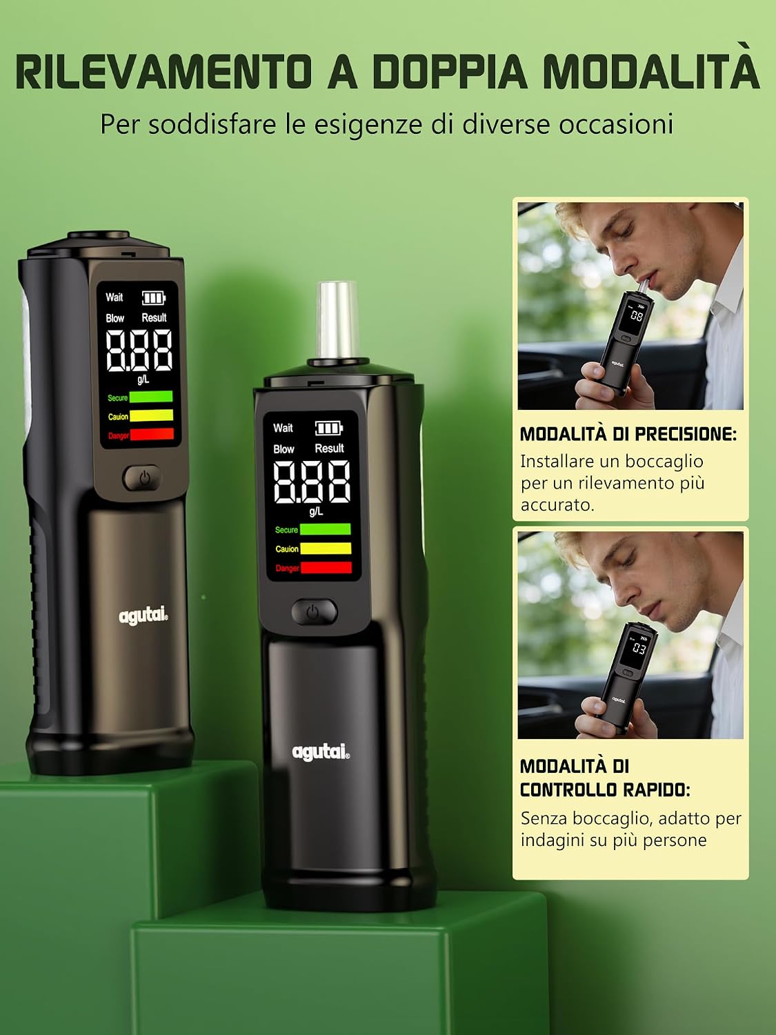 Detalle de Etilometro Portatile Certificato Alcol Test – professionale USB‑C ricaricabile con Display LCD