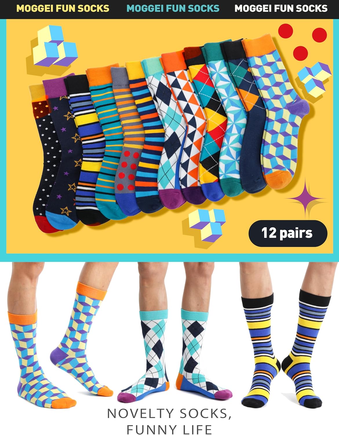 Detalle 2 de MOGGEI Funny Dress Socks, Breathable Novelty Casual Crew Socks