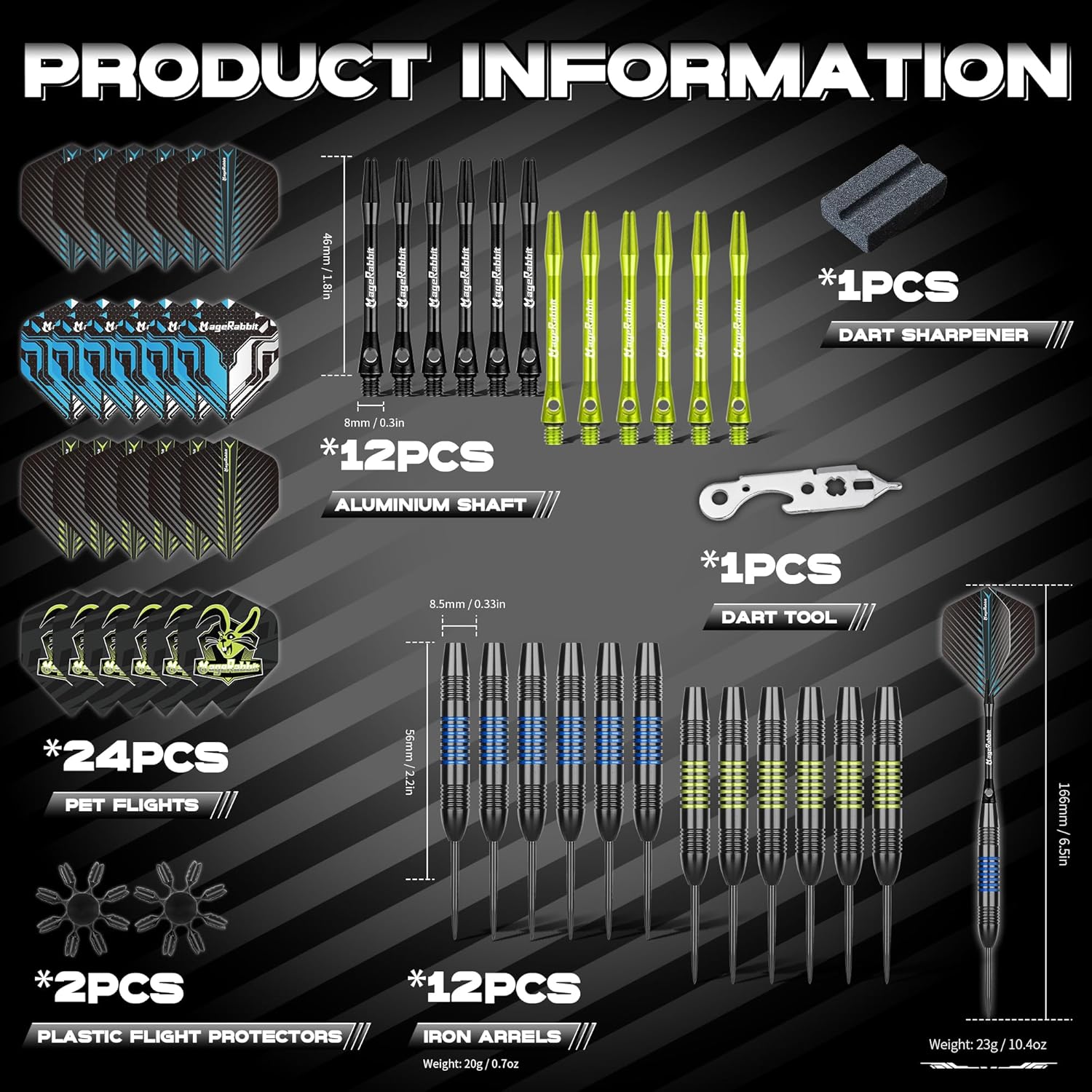 Thumbnail 1 de MageRabbit Steel Tip Darts Set (12 Pcs) - 20g Steel Darts with Aluminium Shafts and Metal Barrels