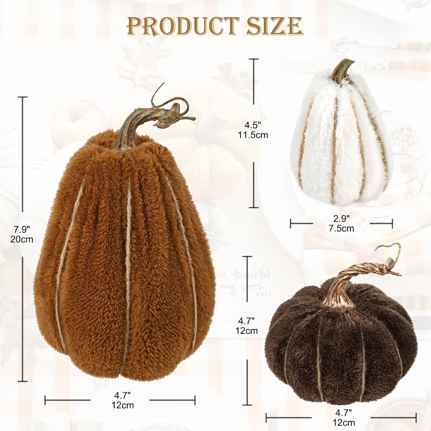 Detalle 2 de Oairse 3-piece faux sherpa pumpkins for autumn ๐