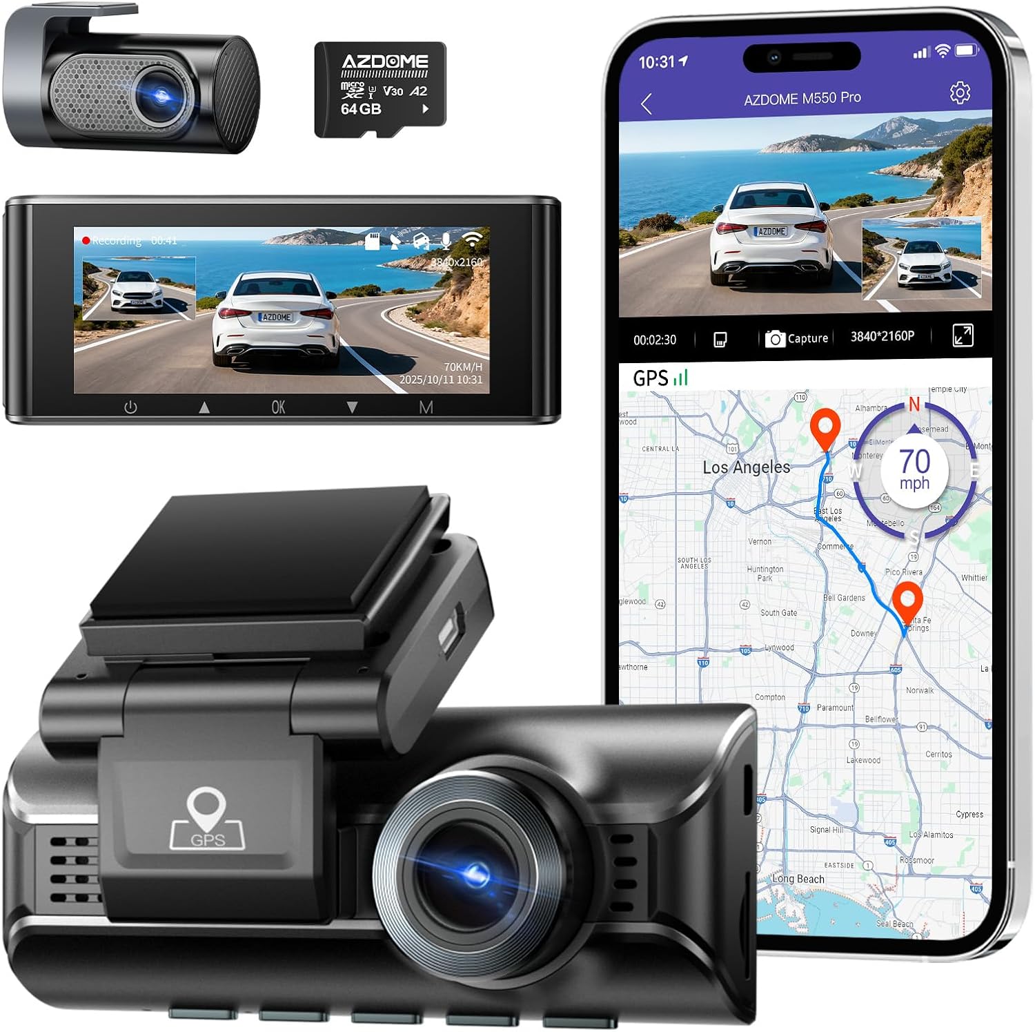 Detalle de AZDOME M550 Pro dashcam 4K 64 Go