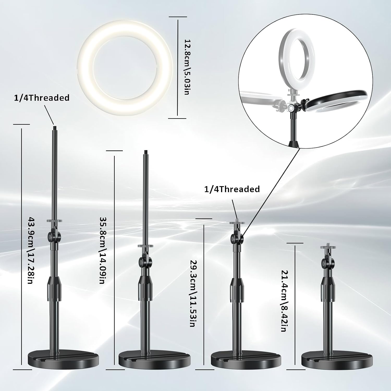 Thumbnail 1 de 5-inch Desk Ring Light with Telescopic Stand and Built-in Phone Holder