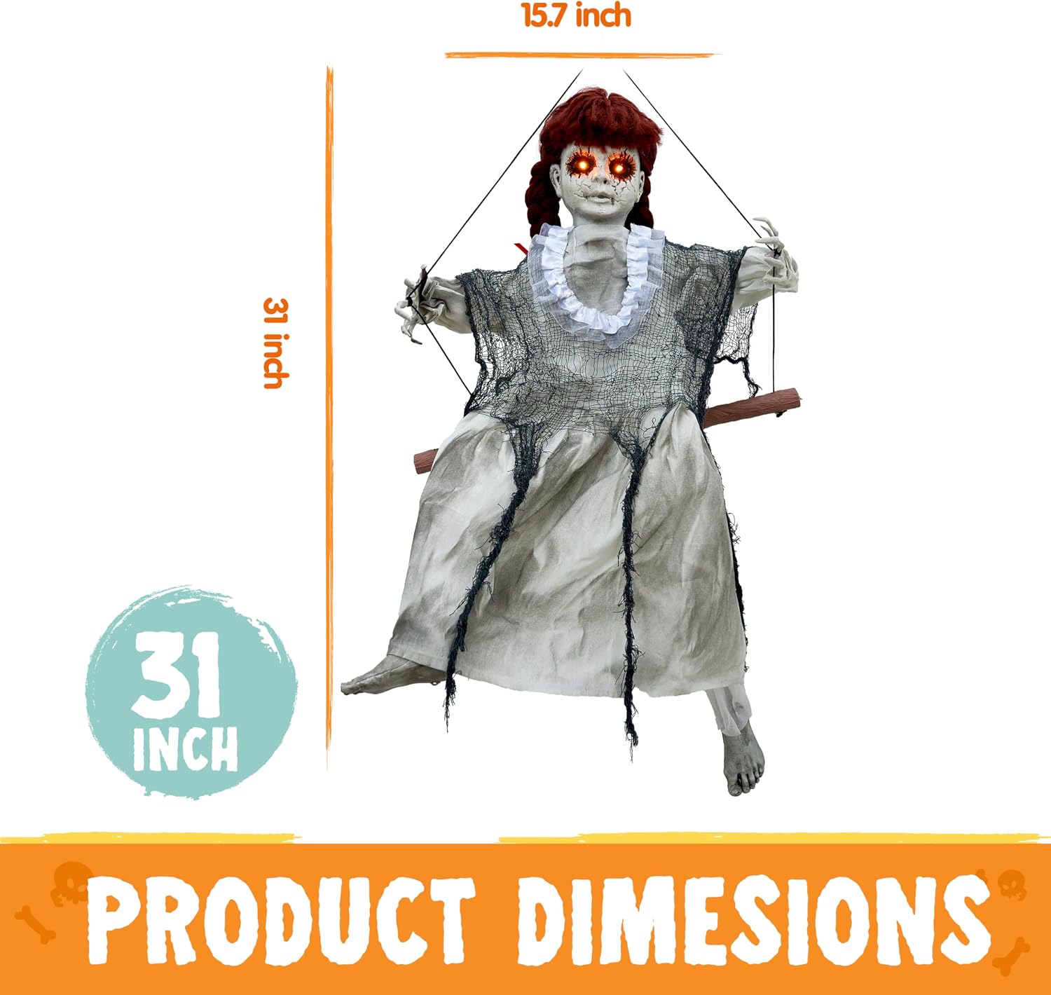 Detalle 2 de JOYIN Hanging Animated Halloween Girl Doll with Sound and Light-Up Eyes