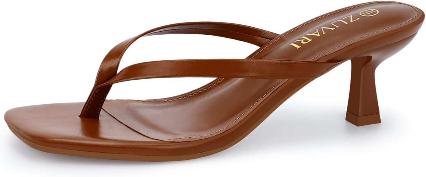 Thumbnail 6 de ZUVARI Kitten Heels for Women: Square Toe Flip Flop Style, 2.16 Inch, Slip-On Dressy Summer Heeled Sandals