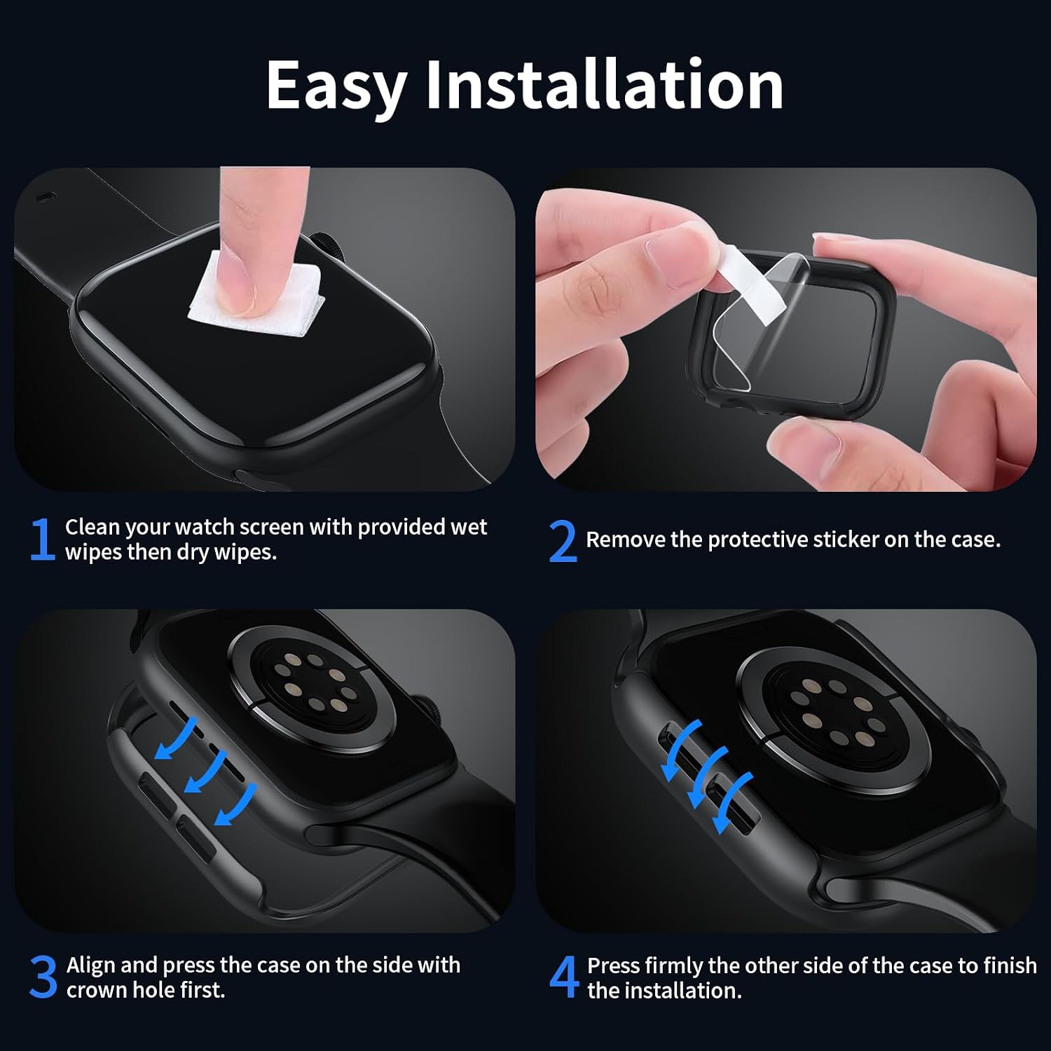 Thumbnail 6 de 6 Pack Case with Apple Watch Screen Protector 40mm for Series 4/5/SE/6/SE3/SE2/SE, Hard PC Bumper with Anti-Fog HD Tempered Glass Face Cover