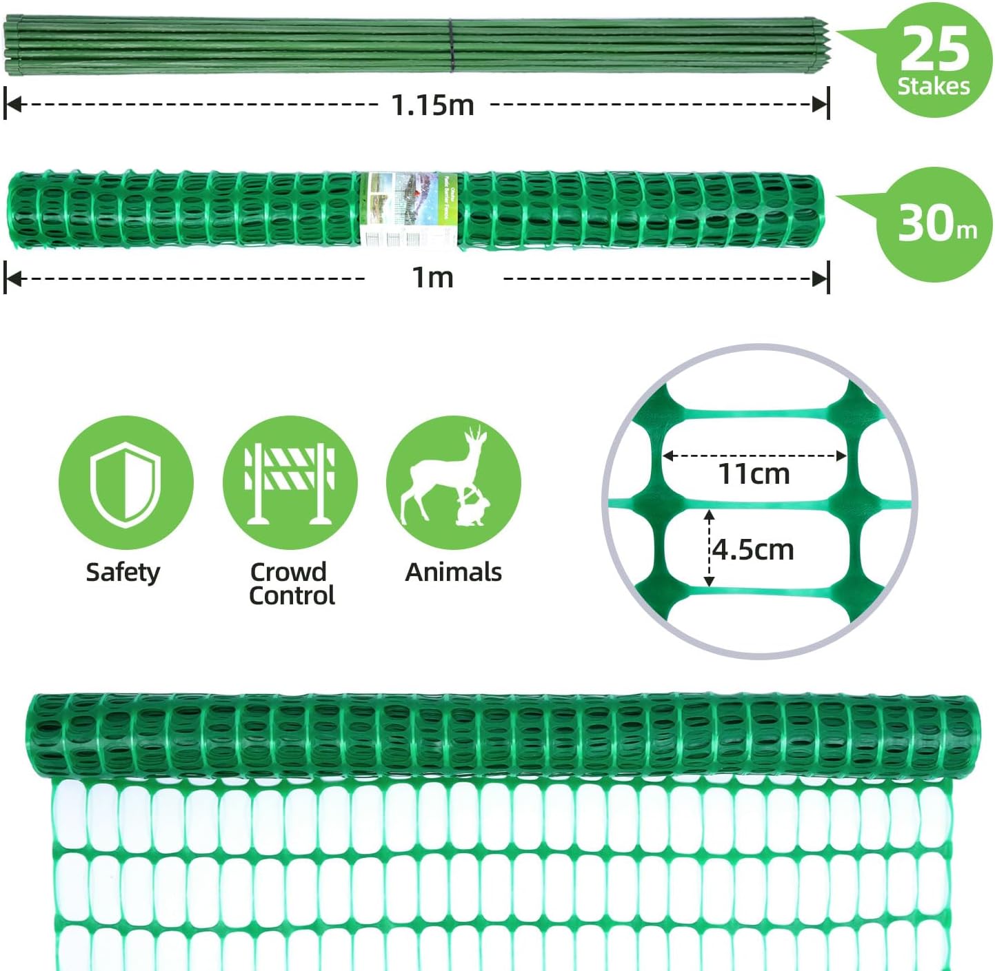 Thumbnail 6 de Ohuhu Begrenzungszaun – Mobiler Gartenzaun 30 m lang, 1 m hoch, Komplett-Set mit 25 Pfählen