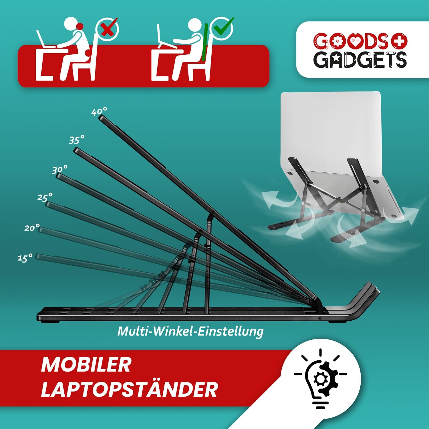 Thumbnail 1 de GOODS+GADGETS Foldable Laptop Stand, Height-Adjustable with Open-Frame Ventilation