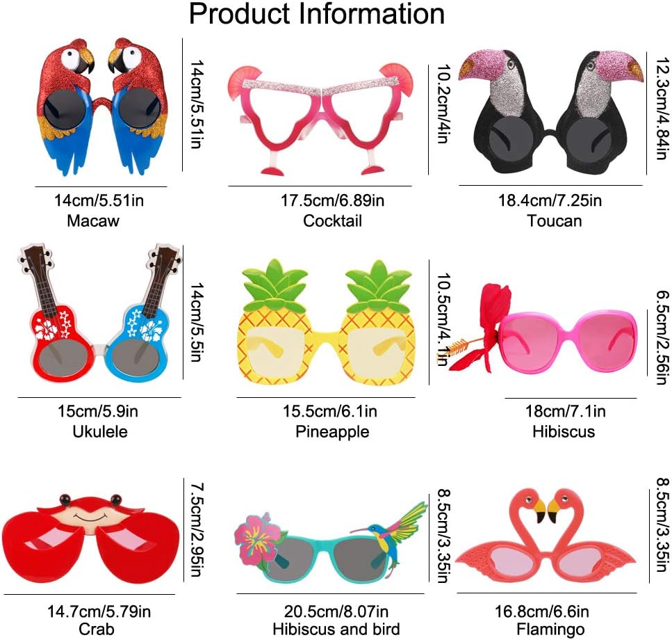 Detalle de Ocean Line Luau Party Sunglasses — 9 Pairs, Fun Hawaiian Glasses for Beach & Kids Parties