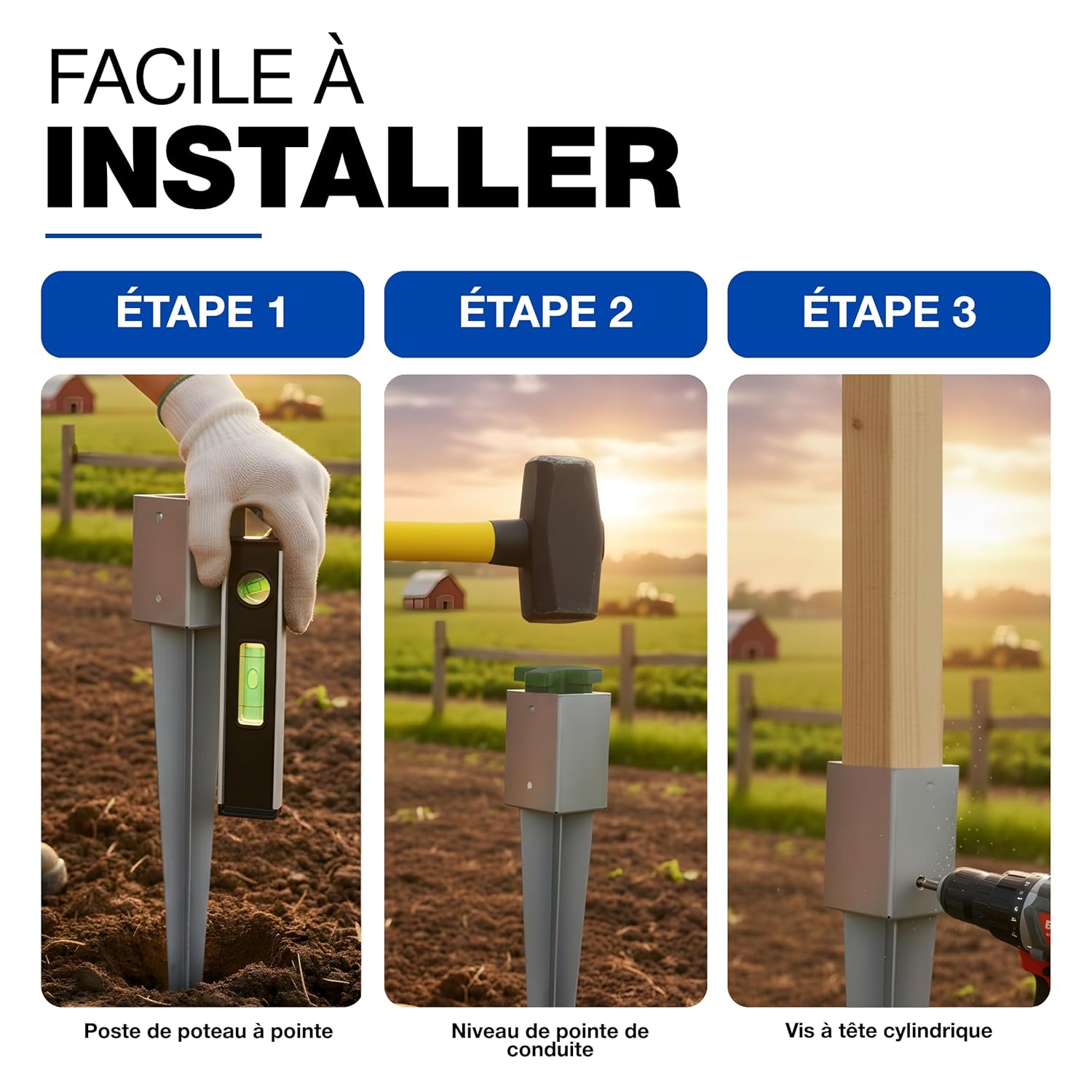 Detalle de GeZu Impex Support de Poteau à Enfoncer Galvanisé à Chaud 750 mm, 121 x 121 mm - Lot de 16