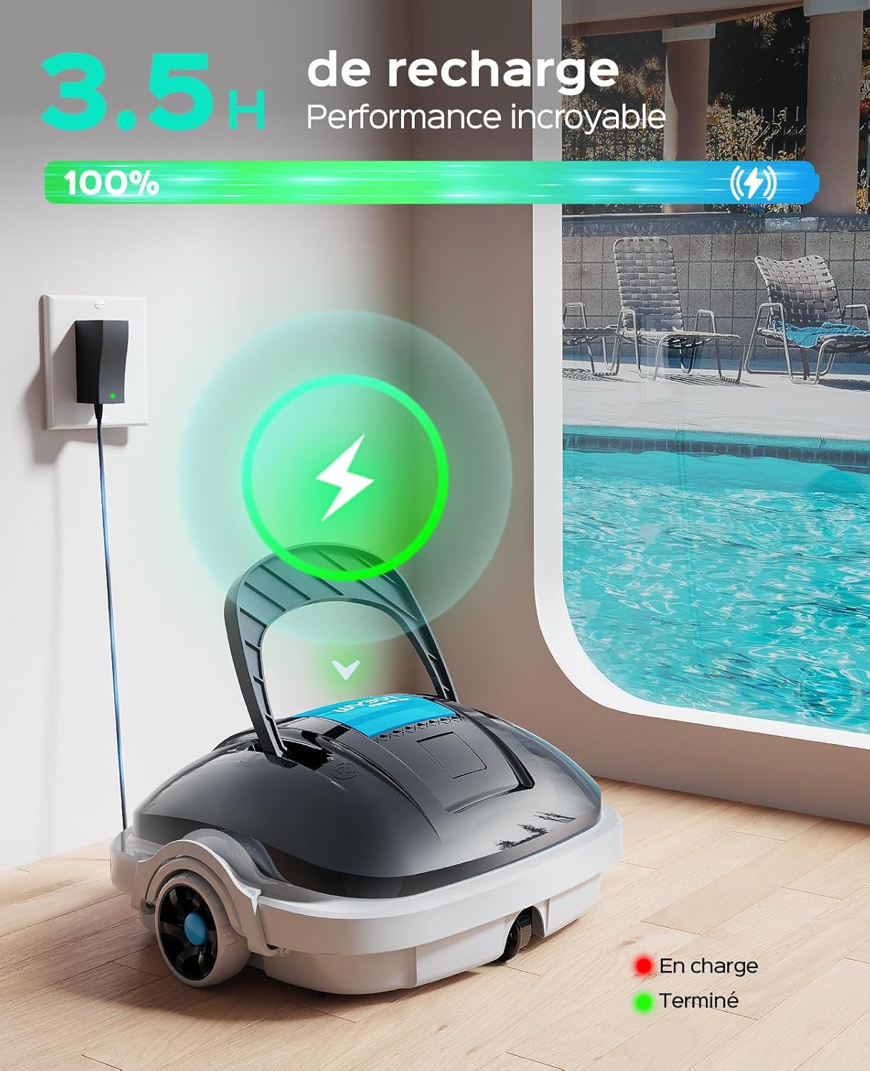 Detalle de WYBOT Osprey 200 Max : Robot piscine sans fil pour bassins jusqu’à 80 m²