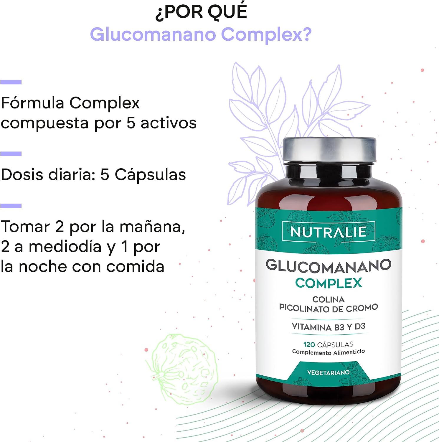 Detalle de Glucomanano 3000mg Complex 120 cápsulas
