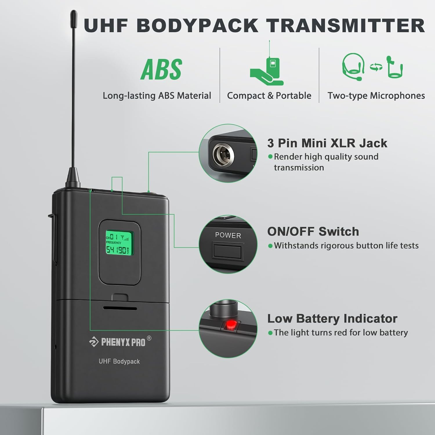 Detalle de Phenyx Pro PTU-5000-2H2B 4-Channel UHF Wireless Microphone System (Handheld, Bodypack, Headset, Lapel)