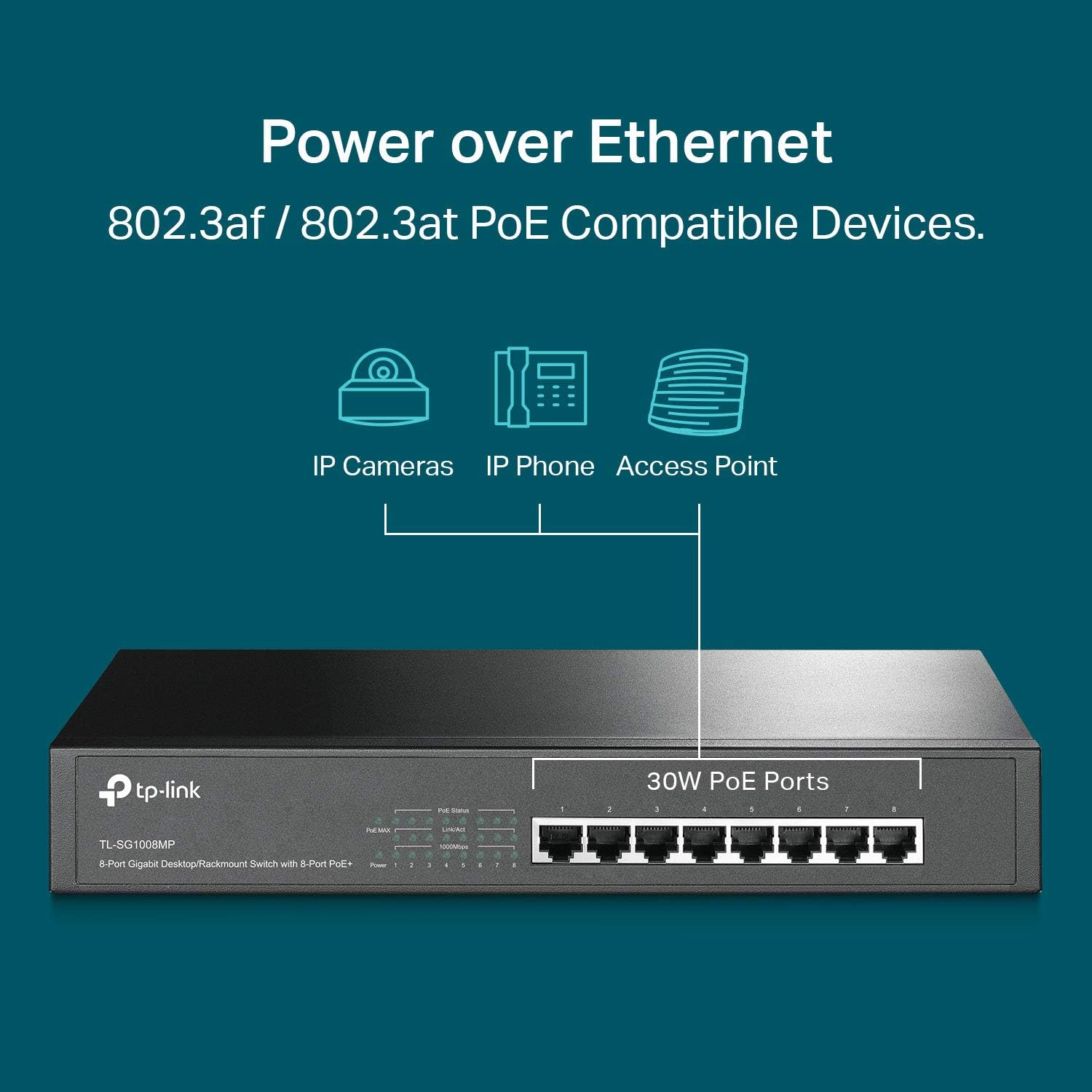 Detalle 2 de TP-Link TL-SG1008MP 8-Port Gigabit PoE Switch (8 PoE+ ports, 126W) with Plug-and-Play