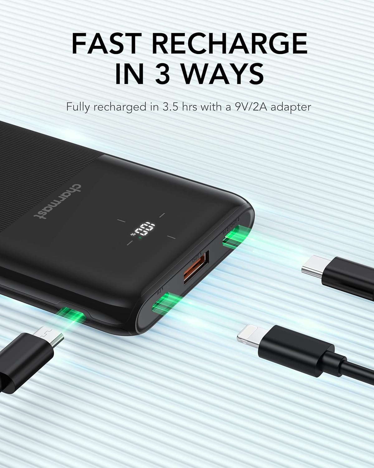 Detalle 2 de Charmast 10000mAh Mini Power Bank (20W) with USB-C PD3.0 and LED battery display