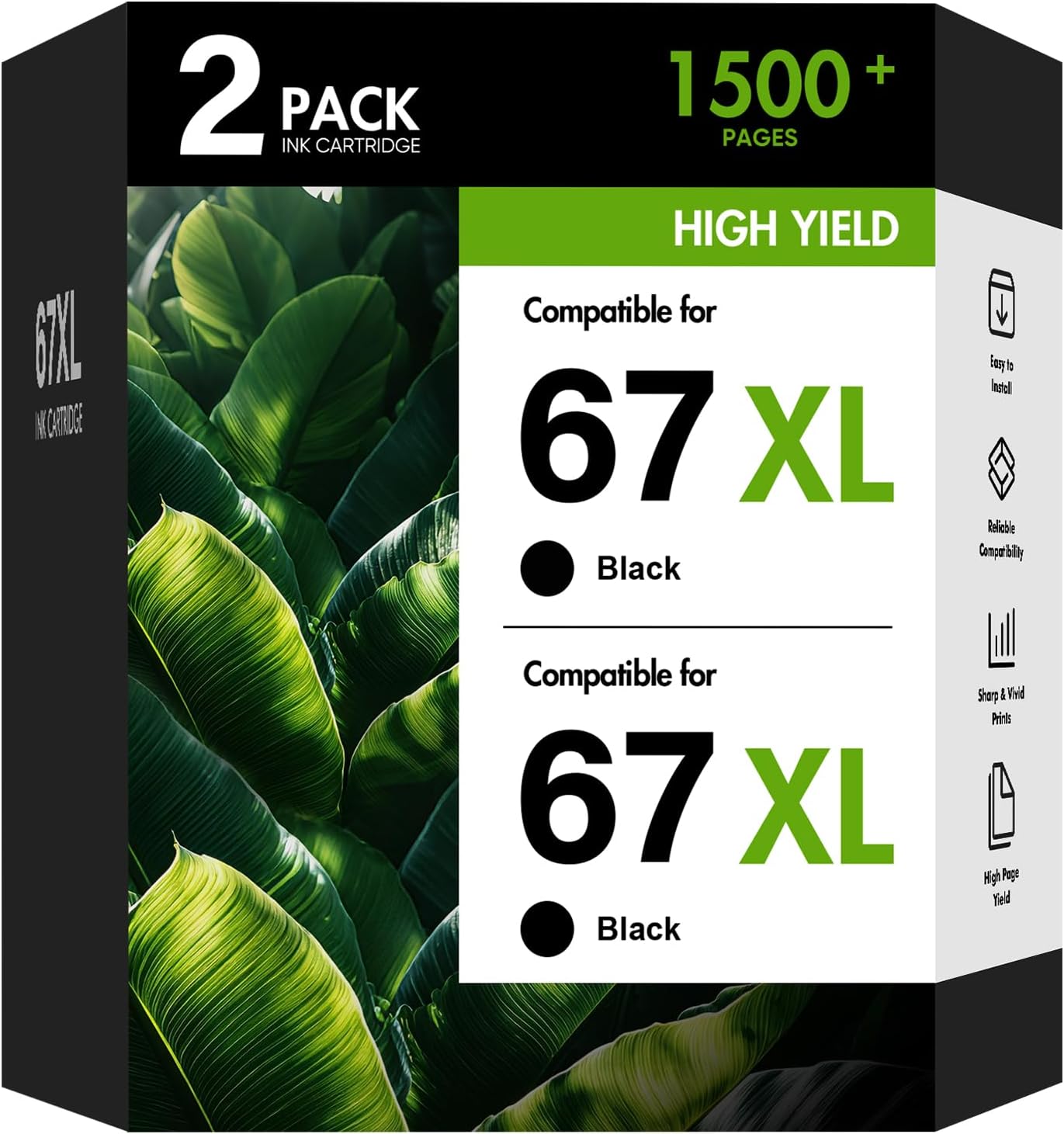 Detalle de Cool Toner 67/67XL Black Ink Cartridges, 2-Pack for Compatible HP Printers