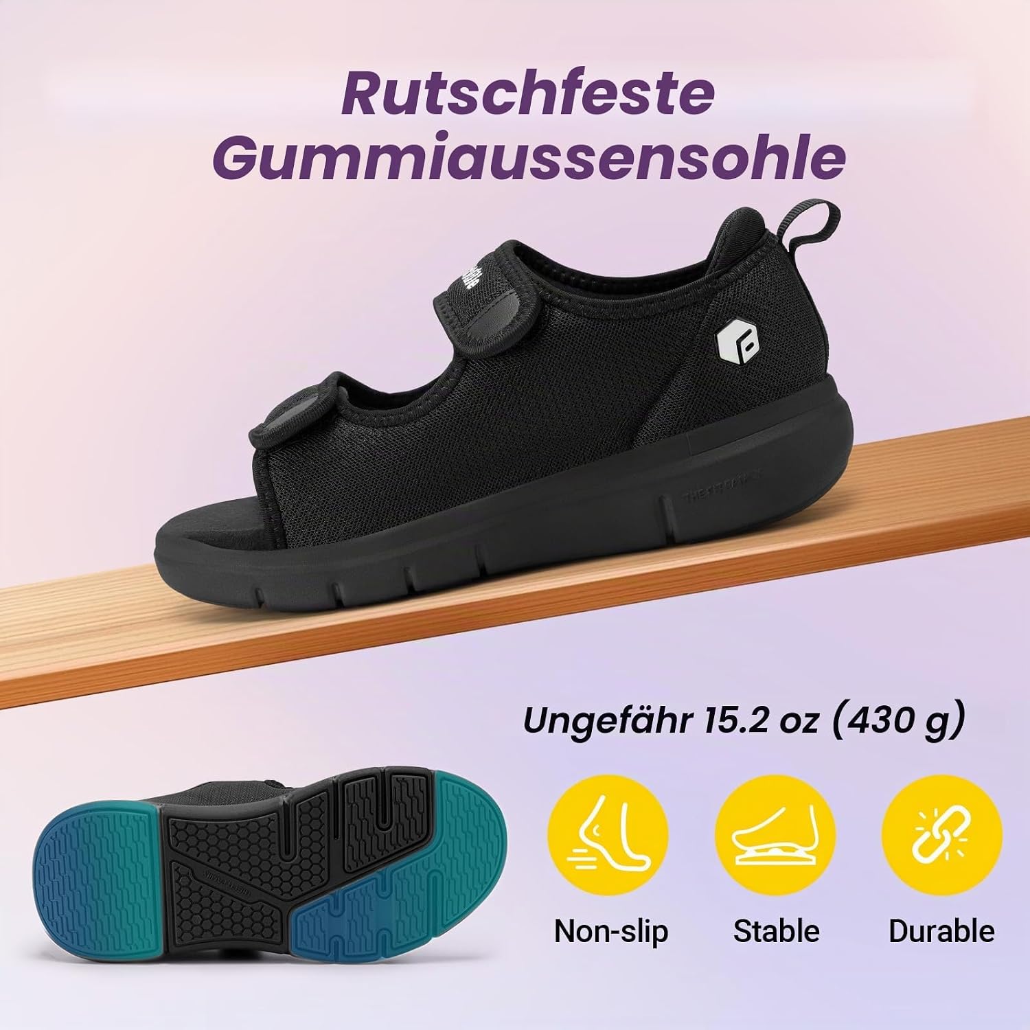 Detalle de FitVille Weit Offene Diabetiker Sandalen Damen – Orthopädische Sicherheit mit Klettverschluss