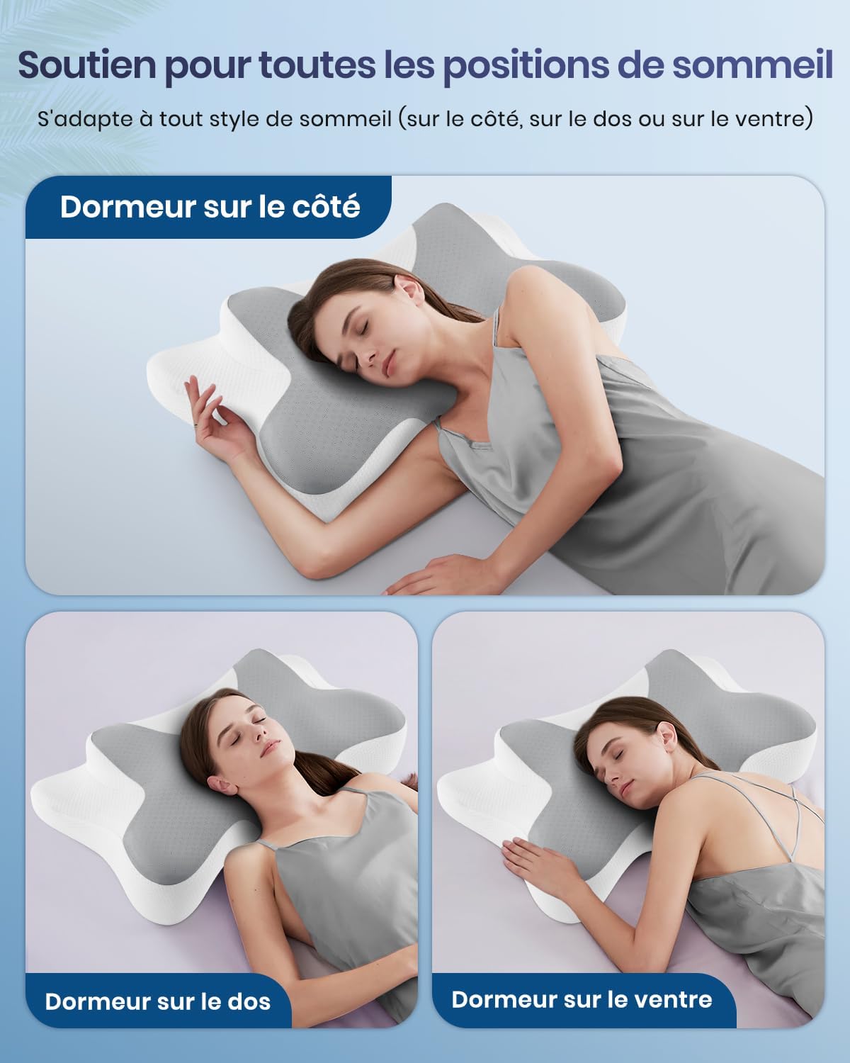 Detalle de Oreiller cervical ergonomique à mémoire de forme DONAMA (66x37x13 cm) – gris blanc