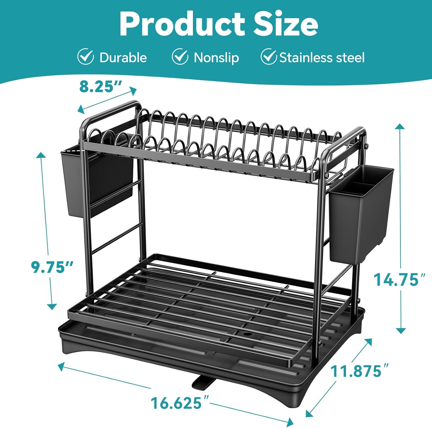 Detalle 2 de Simple Trending 2-Tier Dish Drying Rack – Large Capacity Kitchen Counter Organizer