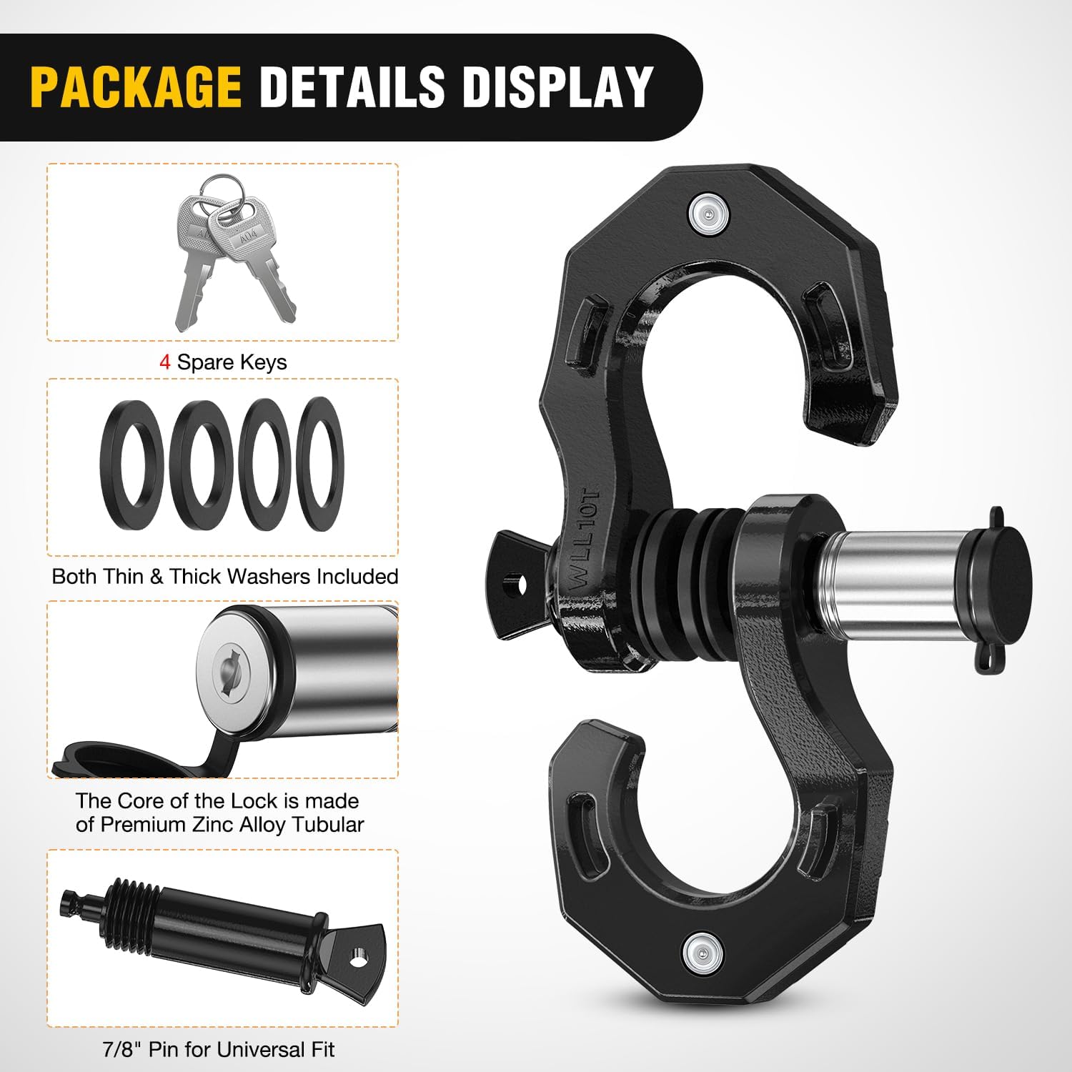Detalle de Nilight 2 Pack 3/4" Mega D-Ring Shackles with 7/8" Screw Pin (68,000LBS Break Strength) for Off-Road Recovery