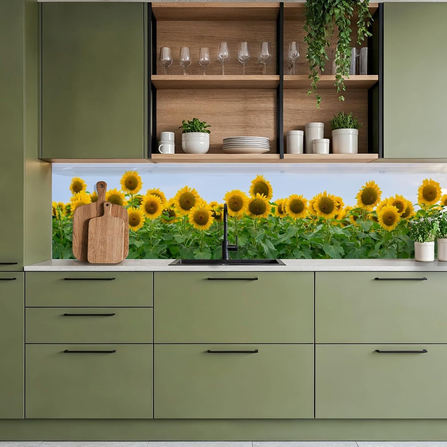 Thumbnail 1 de KitchenYeah zelfklevende spatwand 60 x 350 cm, hard plastic met zonnebloemen