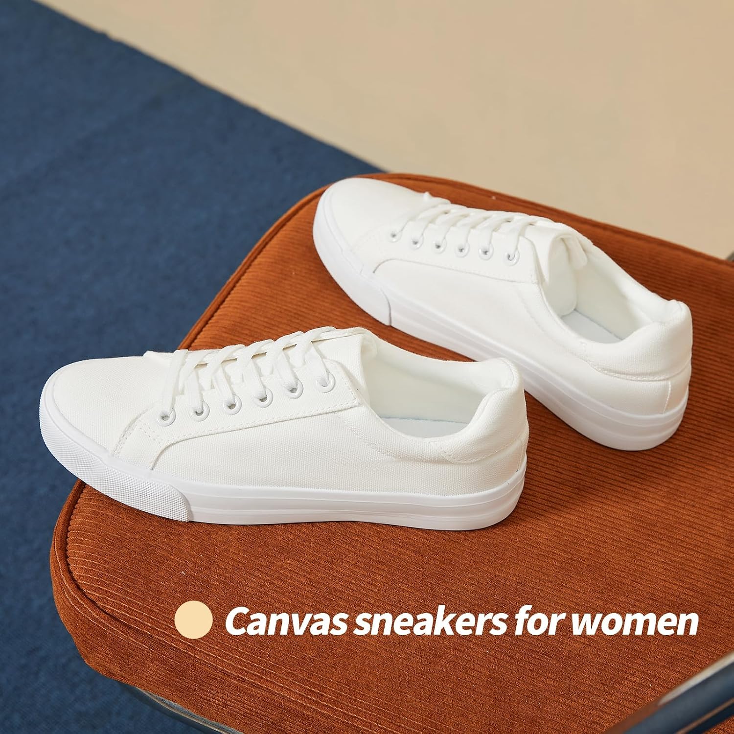 Detalle de Witwatia White Canvas Sneakers for Women Lace-Up Non-Slip Cozy Low Top 🏃♀
