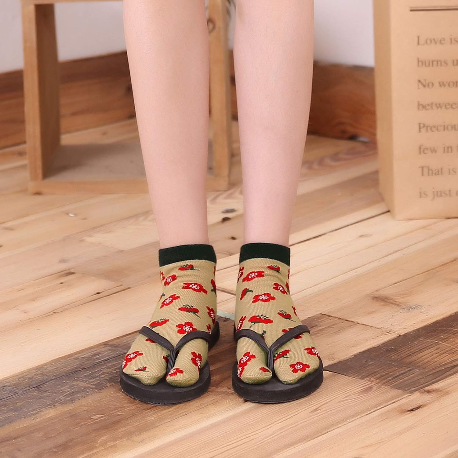 Thumbnail 6 de PUTUO Chaussettes Tabi Femme Japonaise Flip Flop Sandale Geta – 4 Paires, coton 36–41