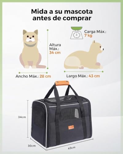 Detalle de Morpilot Transportín Perro Gato, bolsa transporte transpirable 44×31×34 cm para mascotas (negro) + tazón plegable y cojín suave