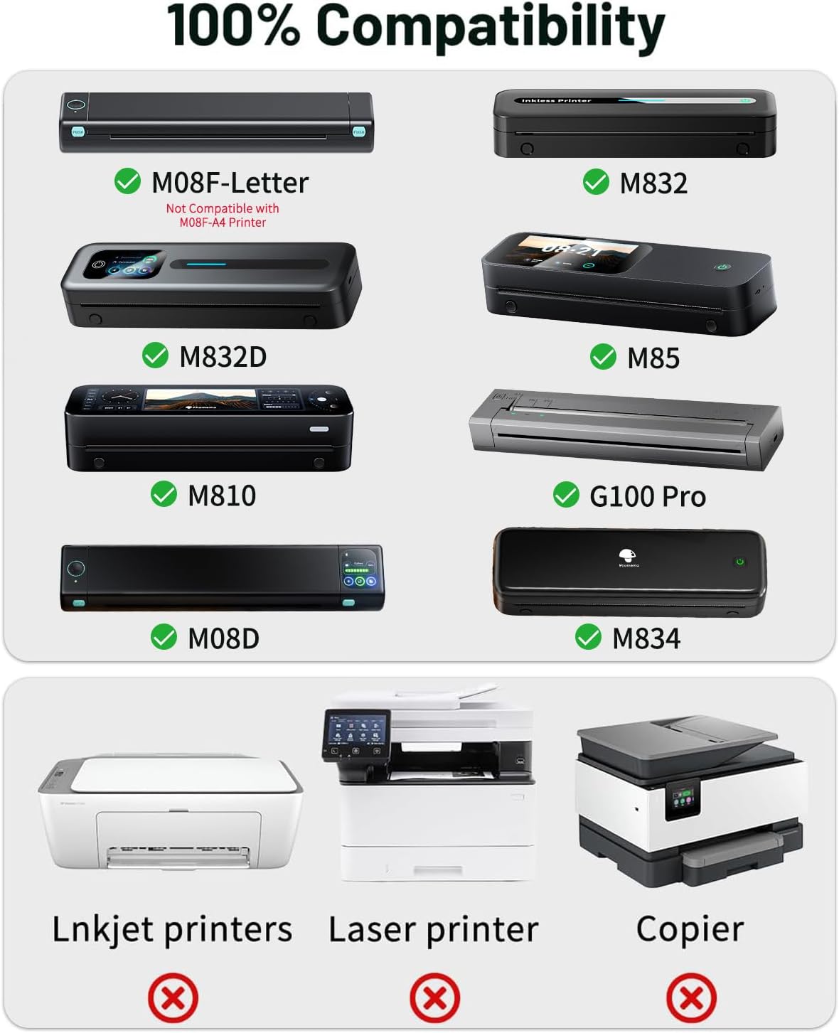 Thumbnail 2 de Phomemo US Letter Thermal Printer Paper, 200 Sheets for M08F and M832 Series