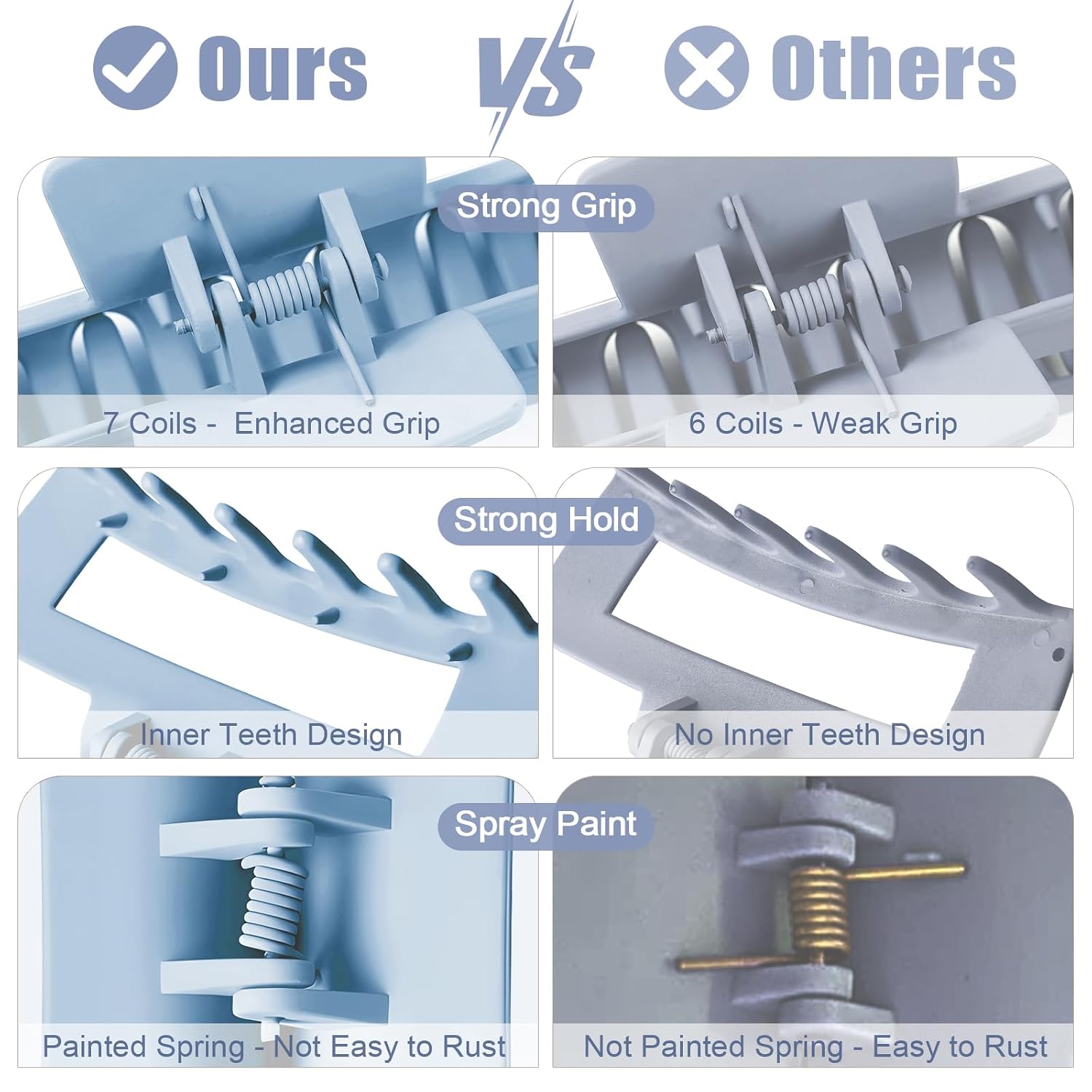 Detalle 2 de TOCESS 4-Inch Light Blue Hair Claw Clips, Matte Square, 8-Pack