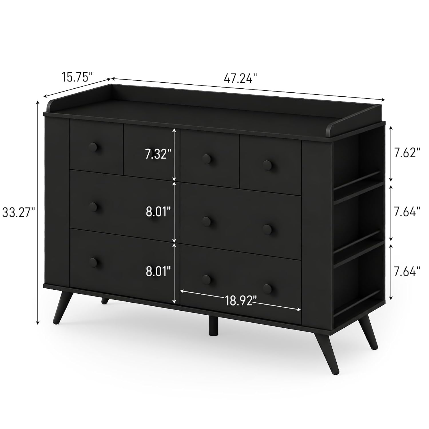 Detalle 2 de Vabches Baby Dresser, Black Kids' Dresser with Raised-Edge Top and Storage