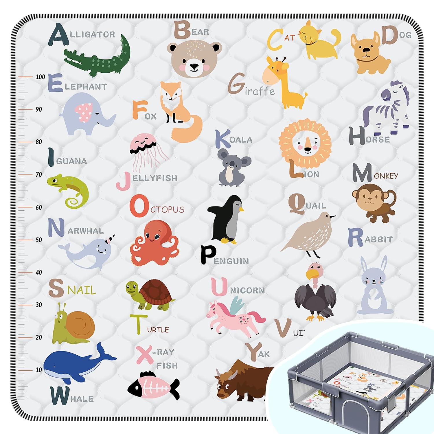 Detalle de FUGWU Animal Alphabet-A Baby Play Mat, 50 x 50 Inch, Foldable and Machine Washable