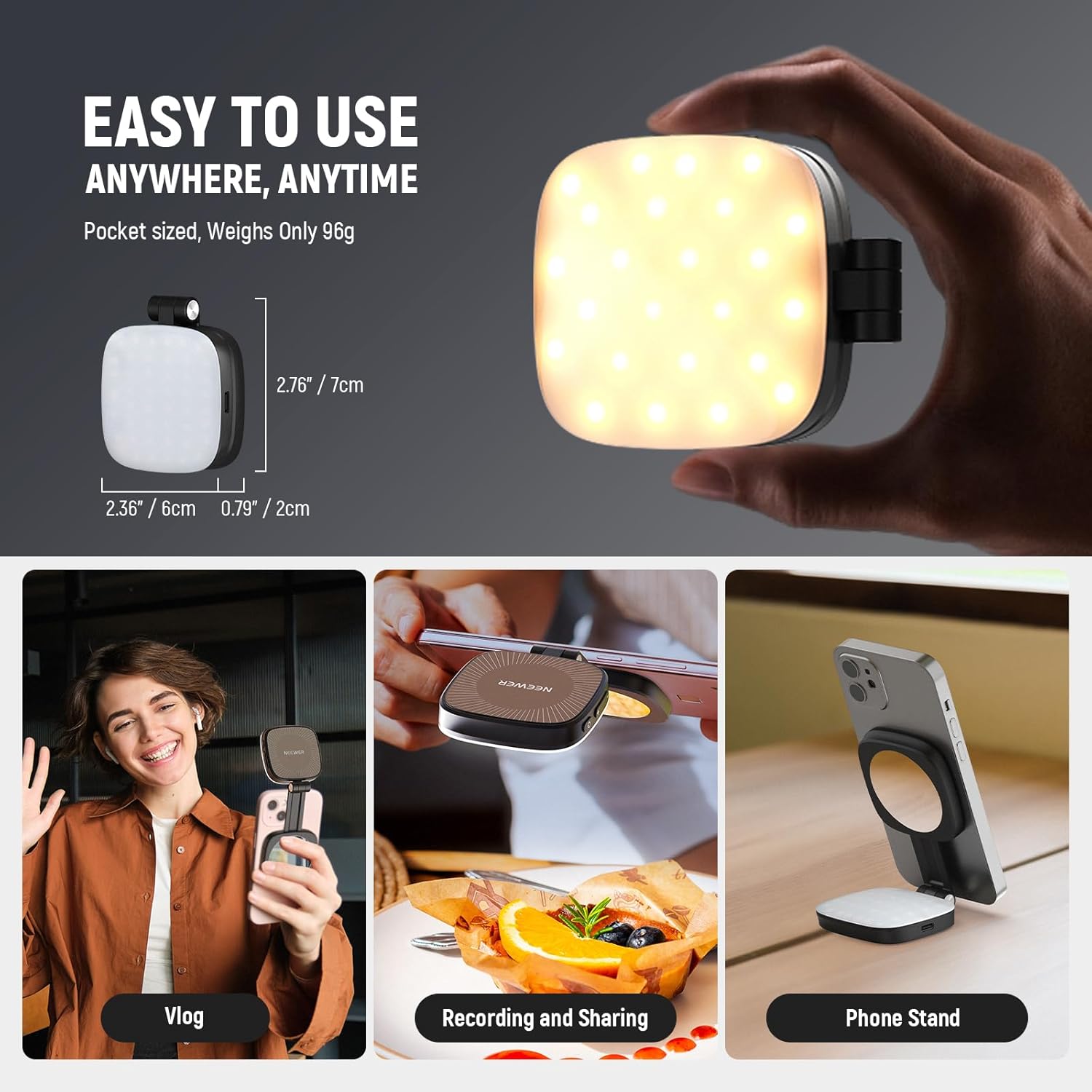 Thumbnail 3 de NEEWER BASICS NL48B Magnetic Selfie Light with Mirror and MagSafe Compatibility