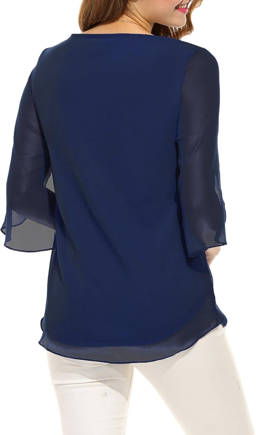 Thumbnail 3 de Timuspo Damen Chiffon-Tunika mit Rundkragen und Halbärmel – Lässig & Loose Fit für große Größen