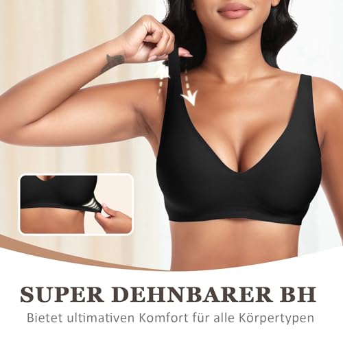 Detalle de Jiuday Tiefer V Push Up BH Damen ohne Bügel – Glatter, bequemer Bralette in XL (Schwarz)