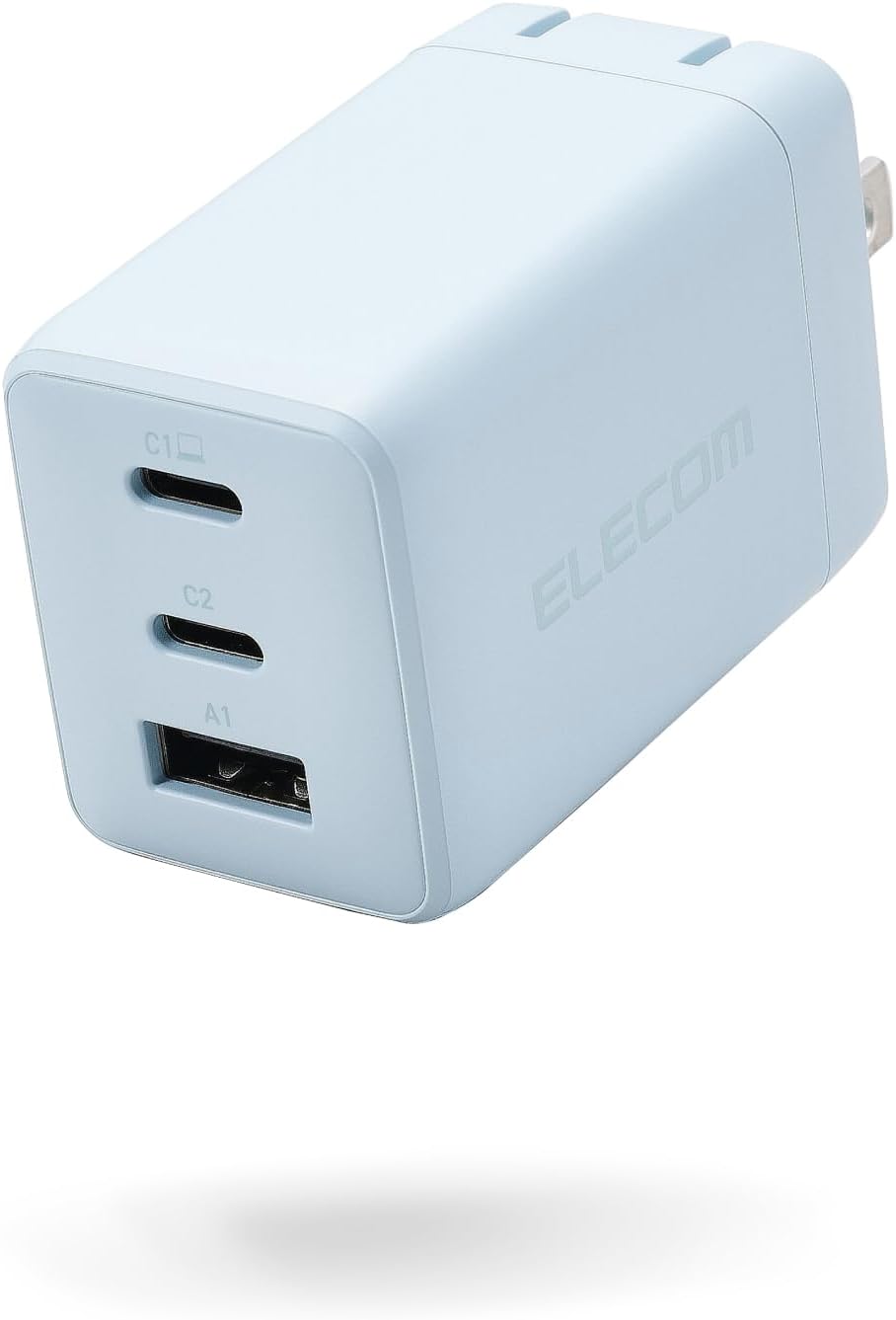 Detalle de エレコム EC-AC10367BU 3ポート充電器 USB PD 67W・GaN II・折りたたみプラグ