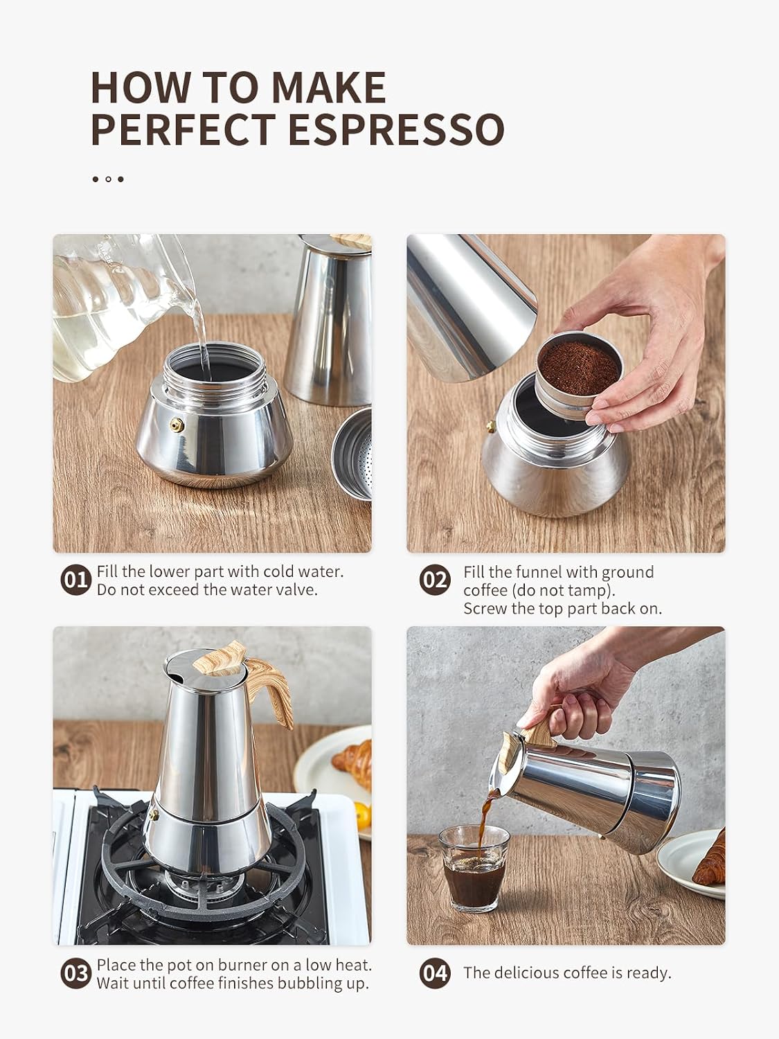 Detalle 2 de Yabano Cafetiere italienne Moka Pot, 350ml Stainless Steel Stovetop Coffee Maker