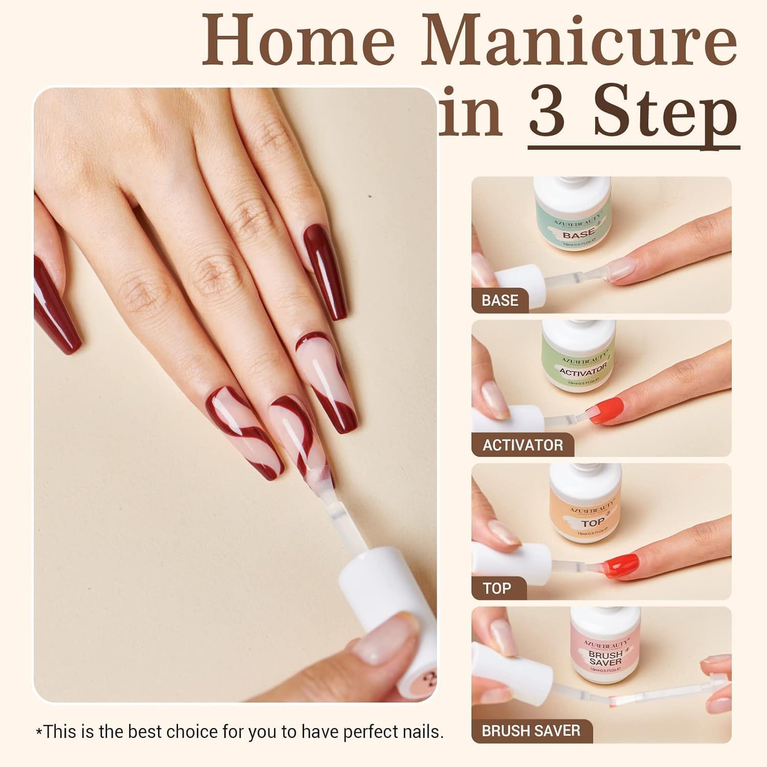 Thumbnail 2 de AZUREBEAUTY Dip Powder Liquid Set (Base, Top Coat, Activator) – 8-Piece Dip Nail Kit (No Lamp Needed)