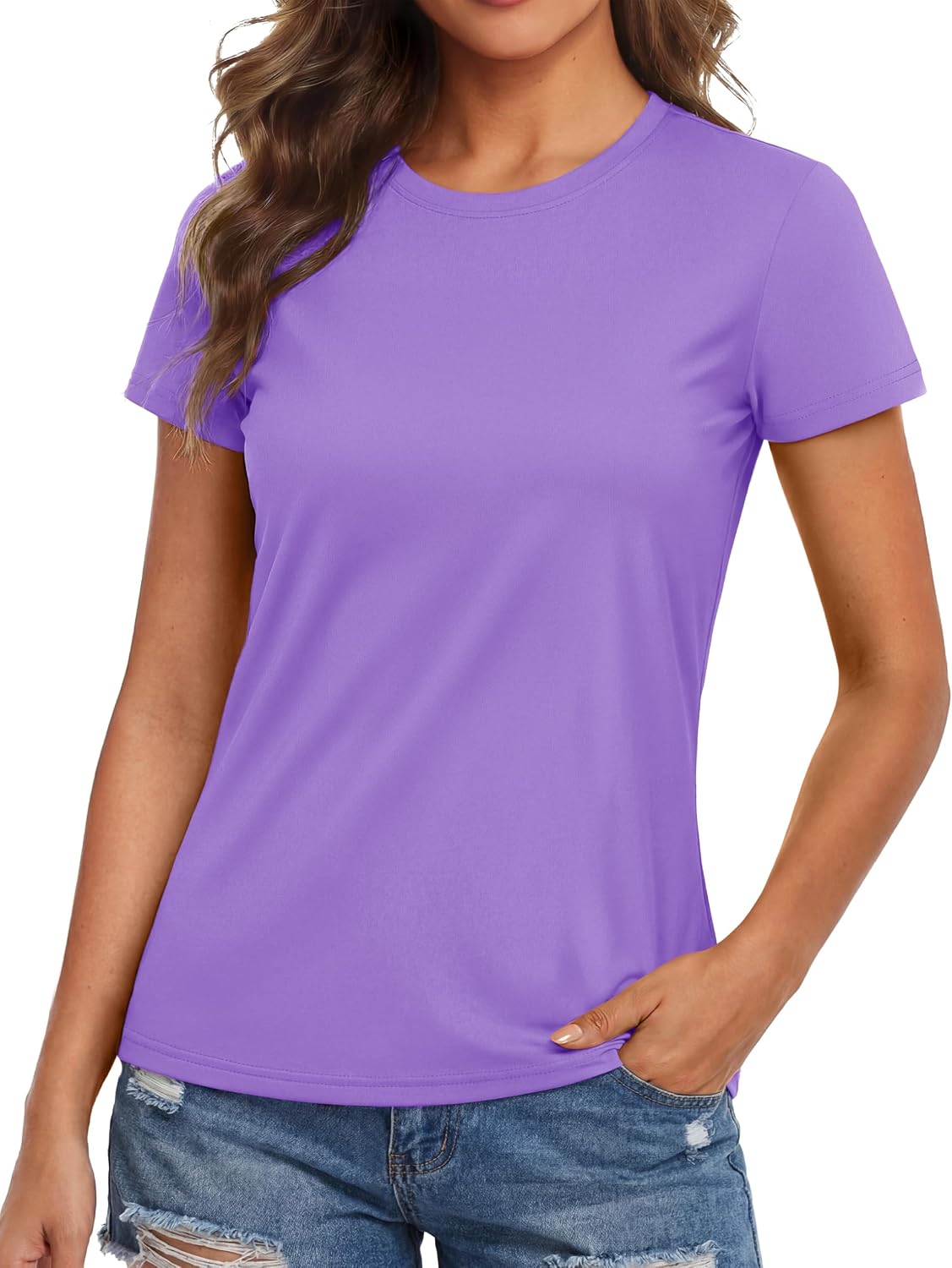 Detalle de MAGCOMSEN Women's Workout Shirt, UPF 50+ Quick-Dry Short-Sleeve Rash Guard