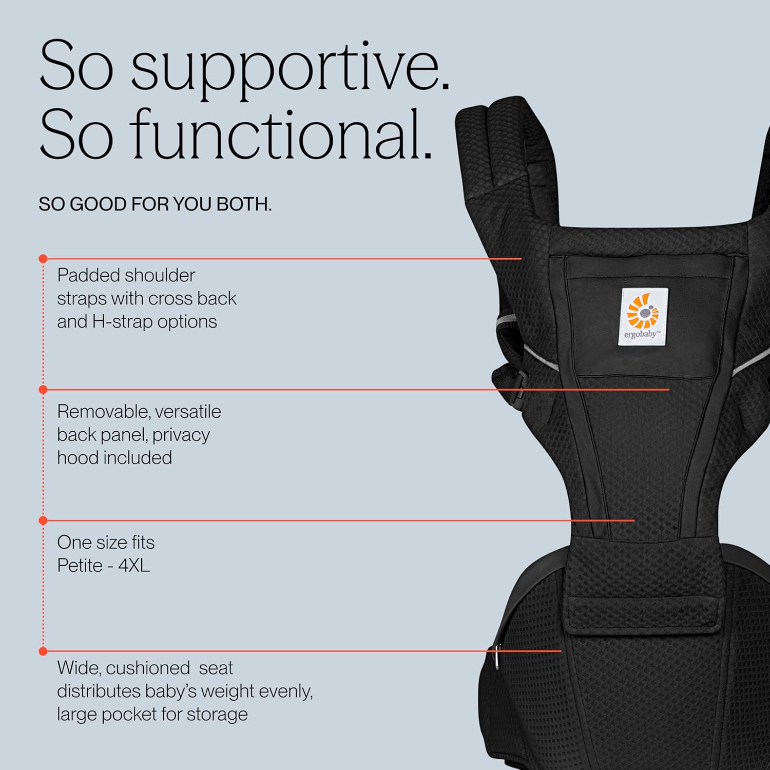 Detalle de Ergobaby Alta Hip Seat Babytrage mit abnehmbarem Rückenteil & SoftFlex Mesh – ab 4 Monaten