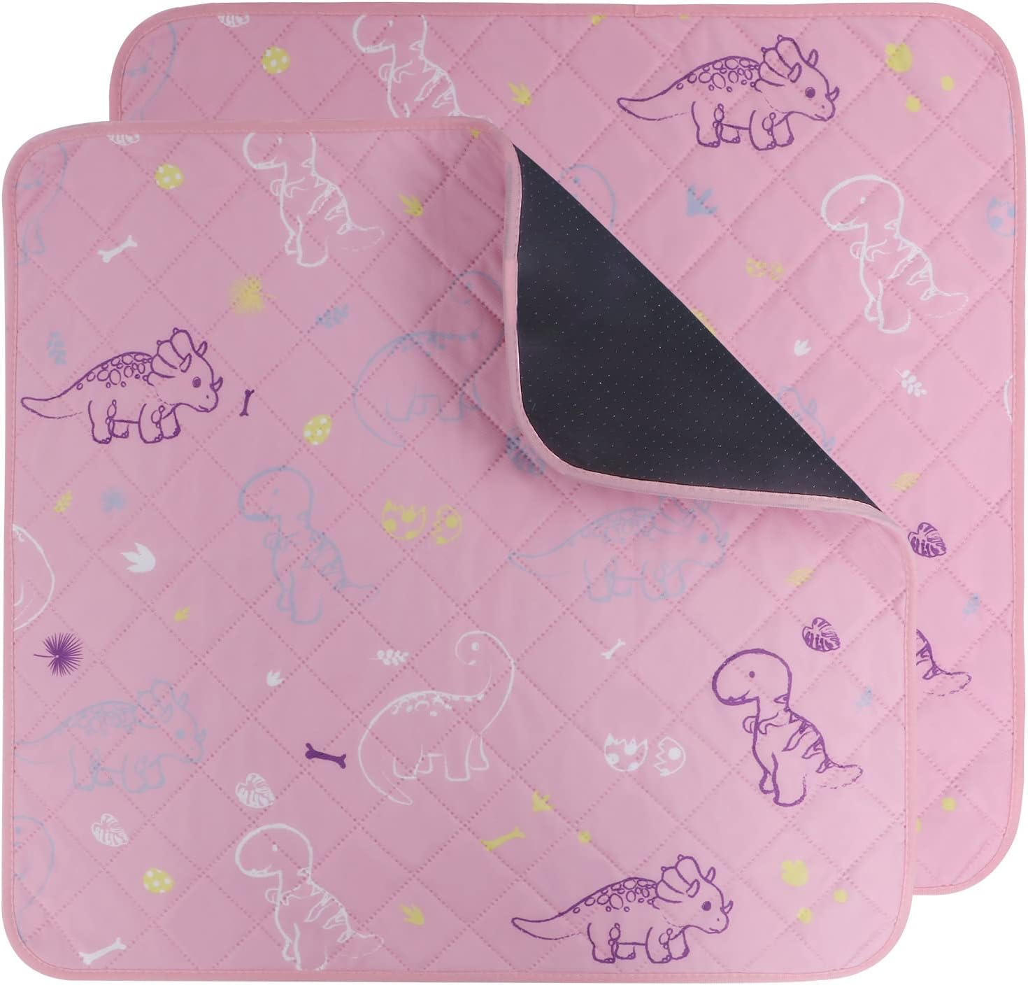 Detalle de IEUUMLER Washable Pee Pads for Dogs, 2 Pack – 60x60 cm, Pink Dinosaur (FC013)