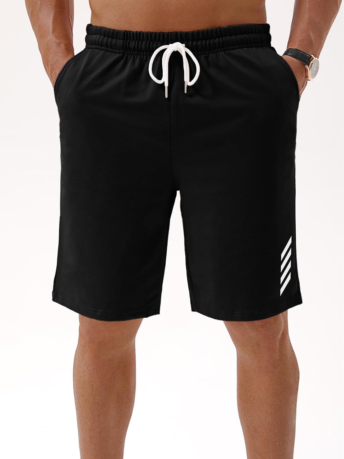 Detalle de Vortewind Kurze Hosen Herren Sweatshorts – Baumwolle, elastischer Bund, Taschen