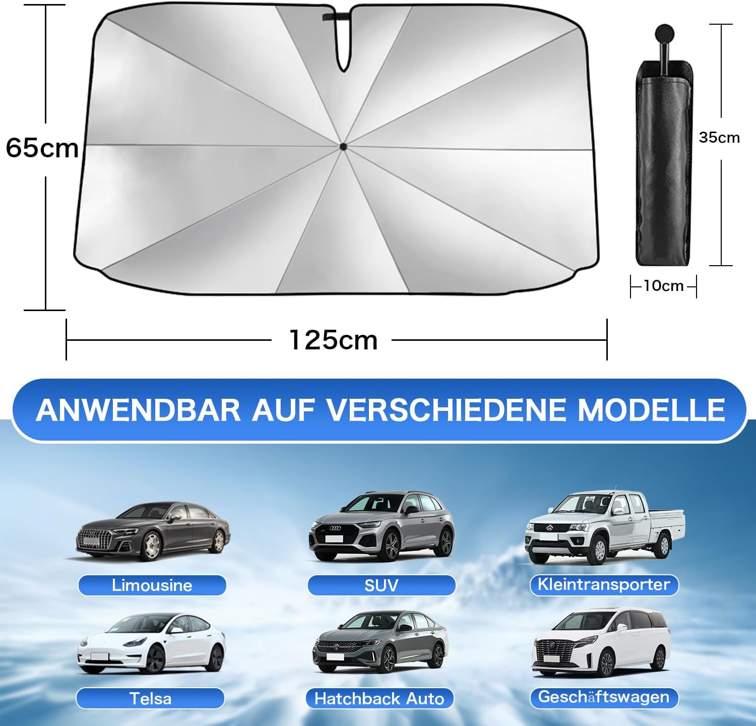 Thumbnail 1 de JelKen Auto Sonnenschutz Frontscheibe mit 360° Drehgriff – Carbonfaser-Skelett, 140x79 cm (Universell)