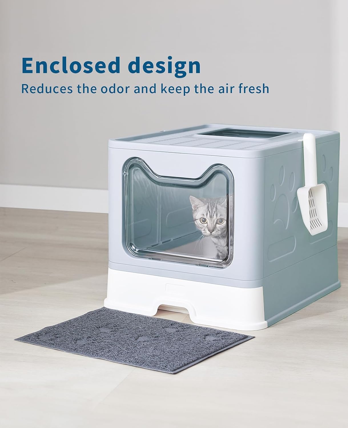 Thumbnail 5 de Medario 01litterbox Covered Cat Litter Box, Blue, with Pull-Out Tray and Mat