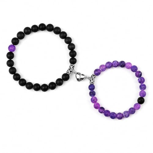 Detalle de Jexiva Set of 2 Matching Magnetic Heart Bracelets – Lava Stone + Howlite (Unisex, Stretch)