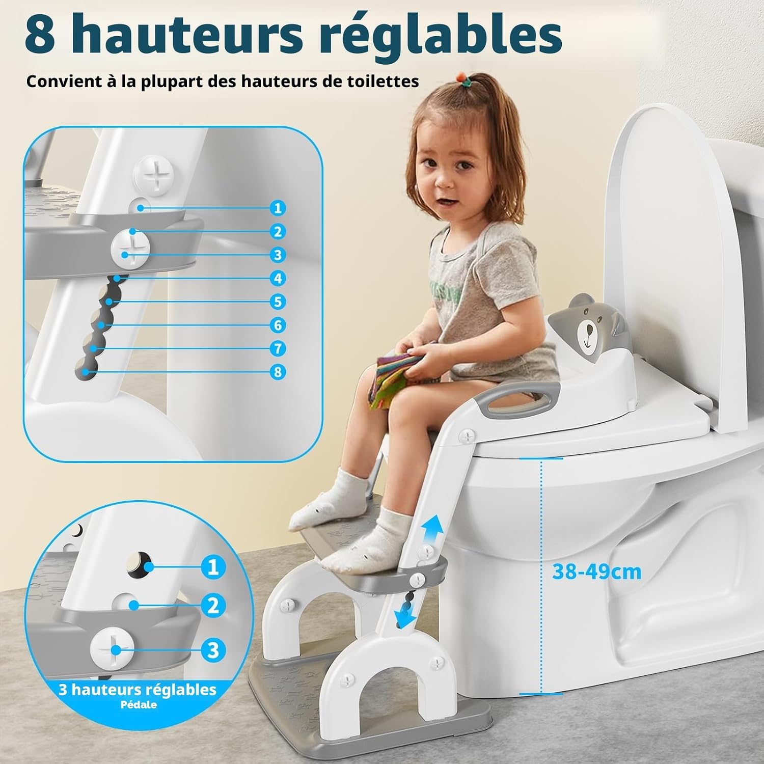 Detalle de KYYOKE Réducteur Toilette Enfant 2 en 1 – Réglable, Portable et Polyvalent