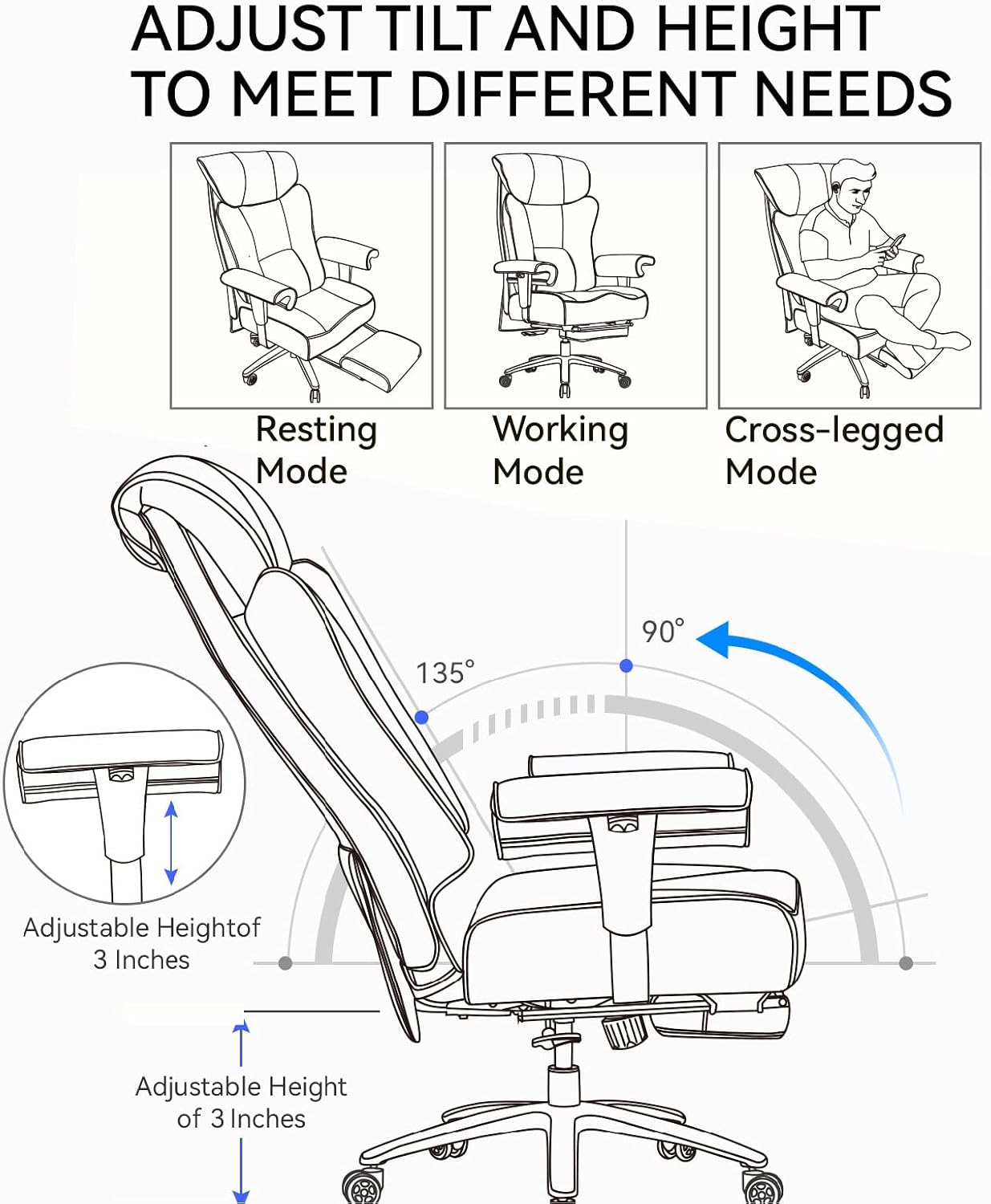 Detalle 2 de Efomao Office Chair, 400 lb Capacity