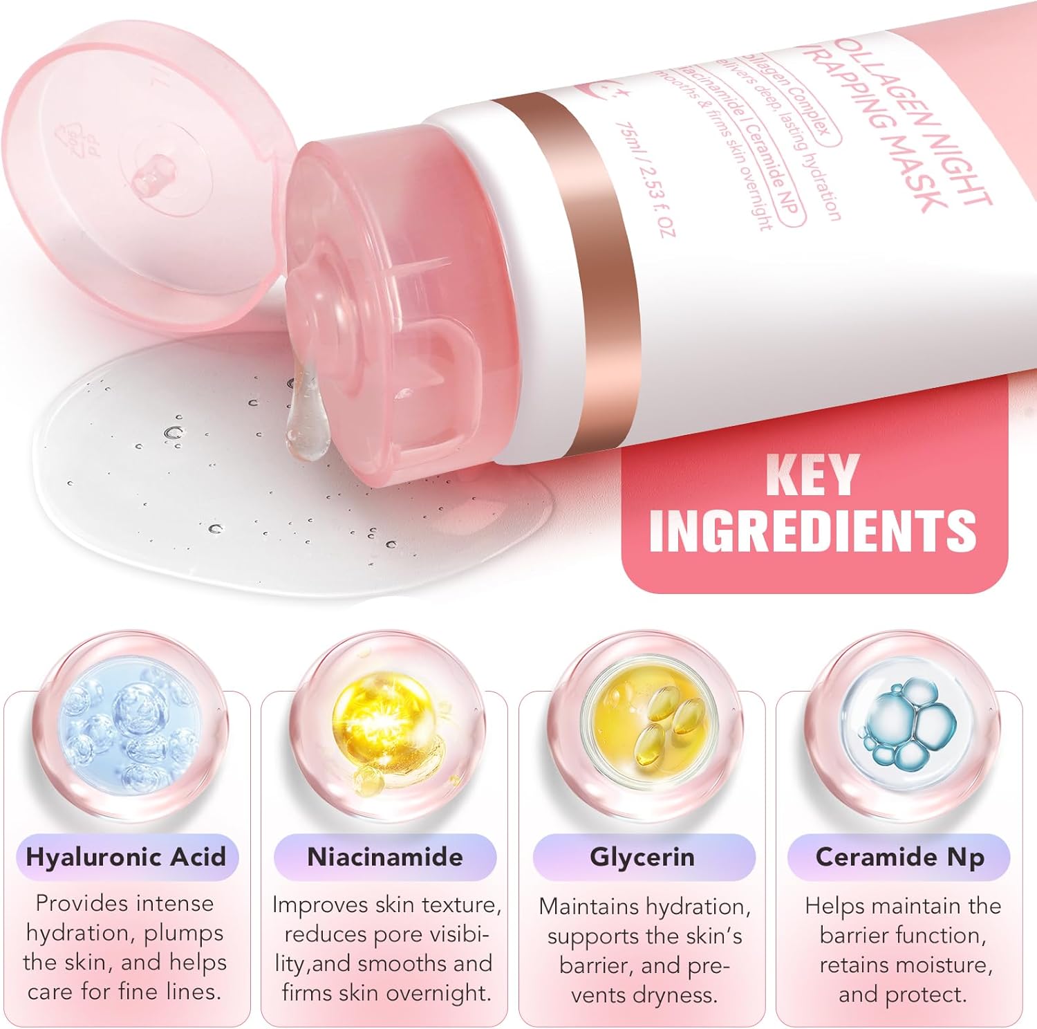 Thumbnail 1 de Maschera Collagene viso Collagen Night Wrapping Mask notturna al collagene, acido ialuronico e ceramide NP da 75 ml (2 pz)